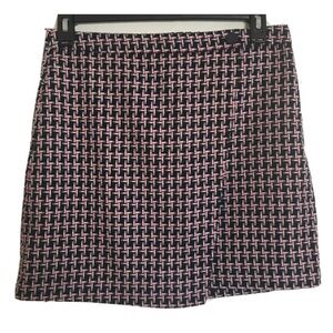 Loft Womens Wrap Skirt Navy Pink Button Above Knee Lined Tweed Petites 12P